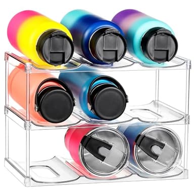 LARGER Compartment - Stackable Water Bottle Organizer Holder - for Stanley & Others' Large Tumbler - Clear Wine Rack, Cup Bottle Holder for Cabinet Home Countertop Fridge Pantry Shelf, 3 Tier Hold 9 - Image 1