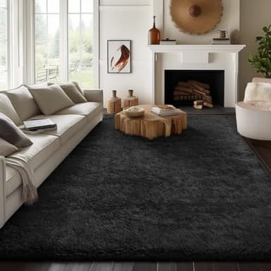 Ophanie 8x10 Black Area Rugs for Living Room, Large Shag Bedroom Carpet, Big Indoor Thick Soft Shaggy Nursery Rug, Fluffy Carpets for Boy and Girls Room Dorm Home Decor Aesthetic - Image 5