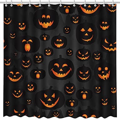 MEHOFOND Halloween Pumpkin Shower Curtain Evil Pumpkin Shower Curtain Black Fall Shower Curtains for Bathroom Decor Washable Durable Fabric Shower Curtains 72x72 inch - Image 3
