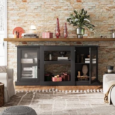 WLIVE Retro TV Stand for 65 inch TV, TV Console Cabinet with Storage, Open Shelves Entertainment Center for Living Room and Bedroom, Black - Image 8
