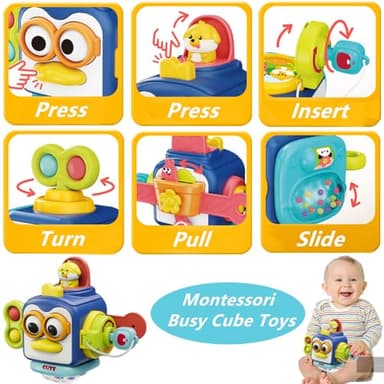ELLECK Baby Toys 6-12 Months, Montessori Toys for Toddlers 1-3 Year Old, Busy Cube Teether Infants Bath 6 in 1 Stacking Blocks Rings, Suction Cup Spinner, Shape Bin Sensory (0035) - Image 3