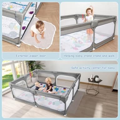 JINXIA Baby Playpen with Mat 75"*59", Large Play Pen for Babies and Toddlers with Soft Breathable Mesh, Climb-Proof Anti-Fall Baby Playpen, Sturdy Safety Play Yard for Indoor Outdoor Fun, Grey - Image 4