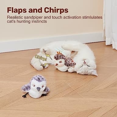 Potaroma Cat Toys 2 Pcs Flapping Sandpiper Pair-Mate, Lifelike Birds Chirp, Chargeable Touch Activated Kitten Fun Interactive Kitty Exercise with Catnip for All Breeds - Image 2