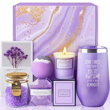 Gifts for Women, Mom, Wife, Girlfriend, Sister, Her - Happy Birthday, Christmas, Valentine's Day, Mothers Day Gifts - Lavender Spa Gift Basket Set - Image 1