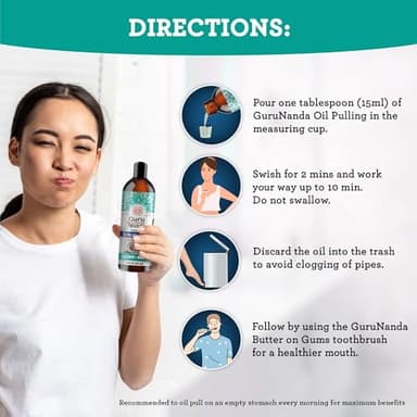GuruNanda CocoMint Oil Pulling Mouthwash for Complete Oral Hygiene, 7 Essential Oils & Vitamins for Happy Teeth & Gums & Fresh Breath, Alcohol-Free, 3X8 oz - Image 5
