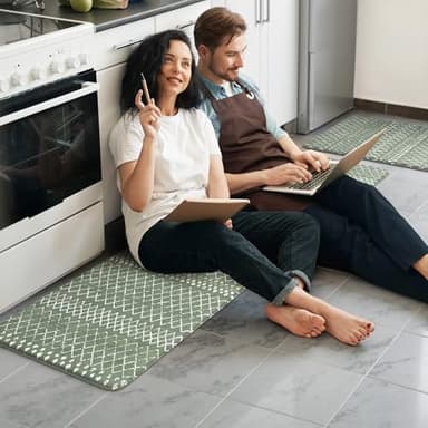 KIMODE Anti Fatigue Kitchen Mats for Floor, Boho Kitchen Rugs Sets of 2, Cushioned Kitchen Floor Mats, Comfort Standing Mat for Sink Laundry Office Desk Green 17"x59"+17"x29" - Image 9