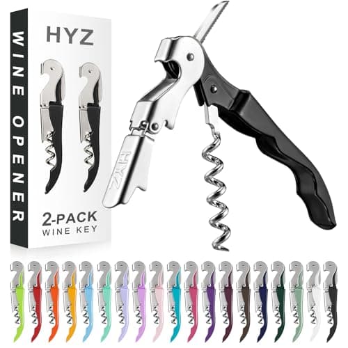 HYZ 2-Pack Wine Opener Waiter Corkscrew, Professional Wine Key for Servers, Bartender, with Foil Cutter, Manual Wine Bottle Opener Double Hinged (Black) - Image 1