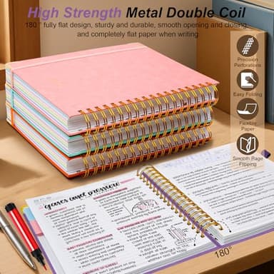 Hardcover Spiral Notebook 8"x10" Journal Notebook with Tabs and Removable Dividers 300 Pages 5 Subject Notebook College Ruled, Faux Leather Spiral Bound Notebook for Women School Work (Purple) - Image 3