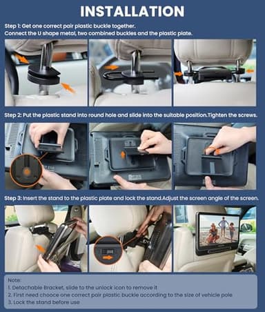 WONNIE 12" Dual Car DVD Players Portable DVD Players for Car Headrest Play a Same or Two Different Movies with 5-Hour Rechargeable Battery, Mounting Brackets, All Region, Support USB/Sync TV - Image 7