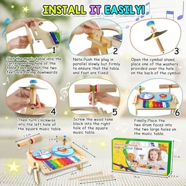 DIFFYBOX Kids Drum Set, Baby Musical Instruments Toys for Toddlers, 7 in 1 Wooden Xylophone Toddler Drum Set Percussion Instruments Musical Toys Birthday Gifts for Children Boys and Girls - Image 4