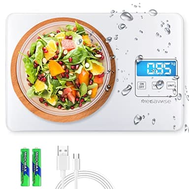 MegaWise Precision Food Scale, 33lb Waterproof Rechargeable Digital Kitchen Scale, 1g/0.04oz Precise Graduation, Weight Grams and Ounces for Cooking Baking, 5 Units Conversion, Tare Function - Image 1