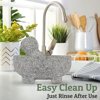 PriorityChef Granite Mortar and Pestle Set - 8 Inch Natural Stone Molcajete Mexicano for Spices, Seasonings, Pastes - Pestle and Mortar Bowl for Fresh Guacamole, Salsa, Pesto, Large, Grey - Image 6