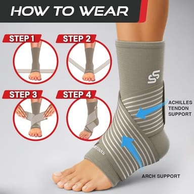 Sleeve Stars Ankle Brace for Women & Men, Ankle Wrap for Sprain, Compression Sleeve for Plantar Fasciitis Relief, Easy Customizable Support: w/ Removable Strap (Single/M:10"-12"/Beige) - Image 4