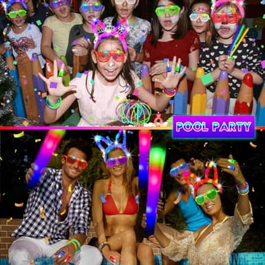 HHJ 284 PCS Glow in The Dark Party Supplies with 200 Glow Sticks 20 Led Glasses 20 Finger Lights 20 Hair Clips Fiber Optic Glow Party Favors for Birthday Wedding Concert 4th of July (284) - Image 7