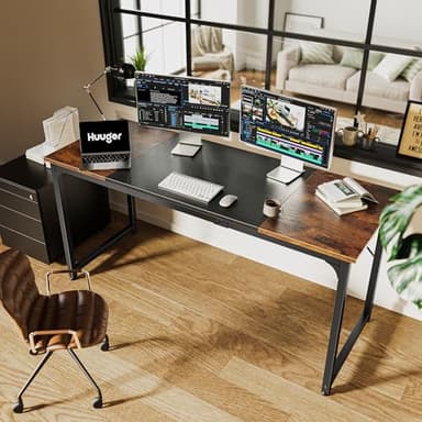 Huuger Computer Desk, 63 Inch Office Desk, Gaming Desk with Storage, Writing Desk Work Desk for Home Office, Study, Modern Simple Desk, Large Legroom, Metal Frame, Rustic Brown and Black - Image 6