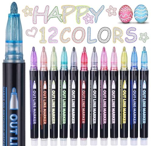 Yangmei Stocking Stuffers, Outline Glitter Markers, Stocking Stuffers for Teen Girl Gifts Trendy Stuff, 12 Shimmer Markers Outline Pens for Art Supplies for Kids 9-12, Gifts for 4-12 Year Old Girls - Image 1