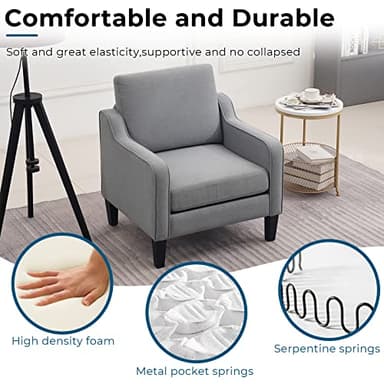 VINGLI Modern Accent Chairs Set of 2, Grey Living Room Chairs Comfy Armchair for Bedroom, Upholstered Sofa Chair Reading Chair for Small Spaces, Apartment, Waiting Room - Image 3