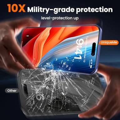 UniqueMe for iPhone 16 / iPhone 15 Privacy Screen Protector - [Military Grade Shatterproof & 9H+ Hardness] Screen Protector 16/15 Tempered Glass Full Coverage Protection, Easy to install, 2 Packs - Image 4