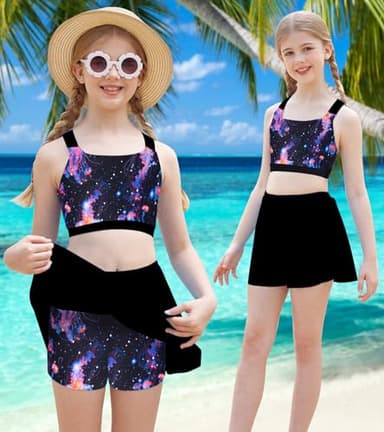 Cutemile Bathing Suit Size 8-9 Girls Jellyfish Swimsuit with Boyshorts Black Tankini UPF 50+ Sleeveless Swimwear 8-9 Years - Image 2