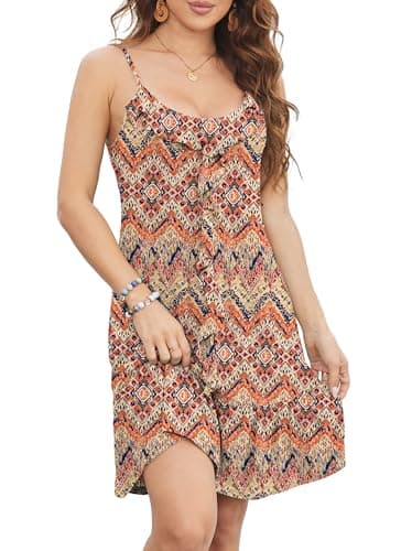 Alealiy Casual Summer Dresses for Women Cover Ups Sleeveless Sundresses Beach Vacation Clothes Yellowish Pink M - Image 1