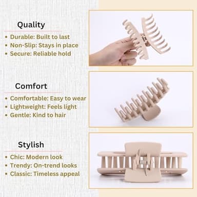 LuSeren Hair Clips for Women 4.3 Inch Large Hair Claw Clips for Women Thin Thick Curly Hair, Big Matte Banana Clips,Strong Hold jaw clips,Neutral Colors - Image 5