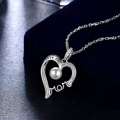 Christmas Jewelry Birthday Gifts for Mom Wife June Birthstone White Pearl Jewelry I Love You Mom Heart Pendant Sterling Silver Necklace Mother - Image 4