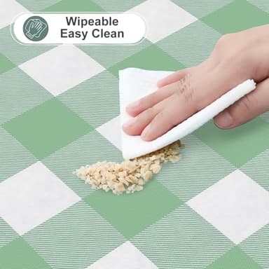 misaya Square Waterproof Vinyl Table Cloth, Buffalo Flannel Backed Tablecloth, Wipeable Plastic Table Cover for Dinner, Kitchen, Outdoor (54" x 54", Sage Green and White) - Image 5
