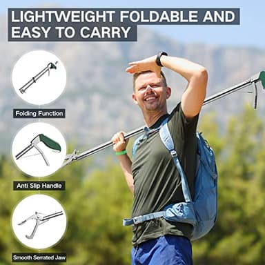 GYORGKSHI 78“ Snake Tongs Collapsible Grabber, Professional Reptile Snake Catcher Wide Jaw Handling Tool, Stainless Steel Snake Hook - Image 3