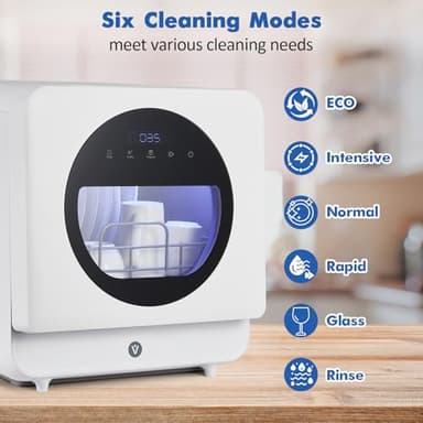 Dishwasher Countertop Compact Portable Dishwasher with Faucet & Self-Priming Water Modes Water Inlet, Compact with More Space Inside,6 Programs Ideal for RV & Apartments, No Hookup Needed - Image 3