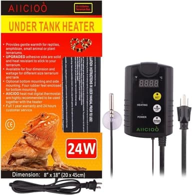 Aiicioo Under Tank Heater Thermostat - Reptile Heating Pad with Temperature Control Reptile Heat Mat for Combo Set for Hermit Crab Lizard Terrarium 24W - Image 1