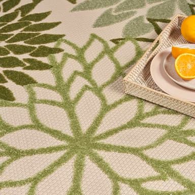 Nourison Home Aloha Indoor/Outdoor Ivory Green 7'10" x 10'6" Area Rug, Easy-Cleaning, Non Shedding, Bed Room, Living Room, Dining Room, Backyard, Patio, Deck (8x11) - Image 6