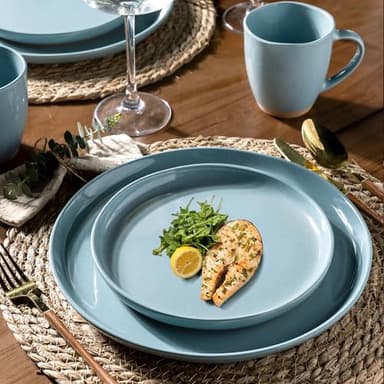 AmorArc Ceramic Dinnerware Sets for 4, 12 Pieces Handpainted Plates and Bowls Set with Rustic Terracotta Underside, Scratch Resistant Stoneware Dishes Set, Dishwasher & Microwave Safe, Stone Blue - Image 5