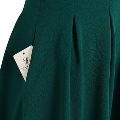 YATHON Women's Vintage Floral Flared A-Line Swing Casual Party Dresses with Pockets (S, YT018-Dark Green Solid) - Image 2