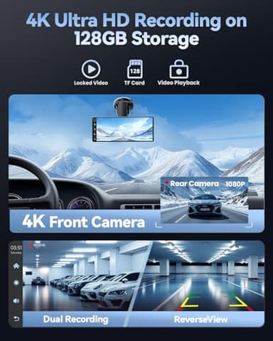 TERUNSOUl Carplay Screen for Car, 8.1" HD Portable Touch Screen Car Stereo with Android Auto, 4K Dash Cam, 1080P Backup Camera, GPS Navigation, Mirror Link, Bluetooth, AUX, FM Transmitter - Image 2