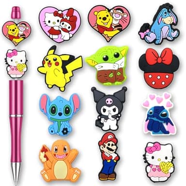 12Pcs Cute Cartoon Focal Beads for Pens, Cartoon Silicone Focal Beads for Making DIY Bead Pens Keychain Jewelry (Cartoon-B) - Image 1