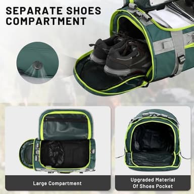MIER Large Duffel Backpack Sports Gym Bag with Shoe Compartment, Heavy Duty and Water Resistant, Green, 90L - Image 3