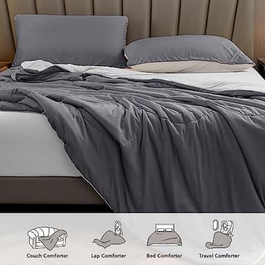 HOMFINE Cooling Comforter King Size, Grey Summer Cooling Blanket for Hot Sleepers and Night Sweats, Japanese Double-Sided Cold Tech Fabric Q-Max 0.45, Soft Breathable Silky Smooth Lightweight - Image 6