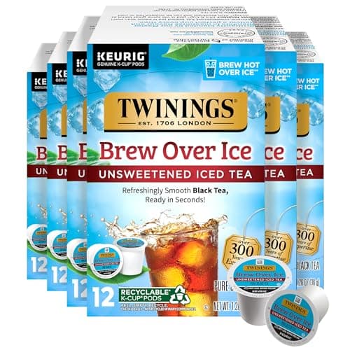 Twinings Brew Over Ice Unsweetened Peach Black Iced Tea 72 K-Cup Pods for Keurig, 12 Count (Pack of 6), Caffeinated - Image 1
