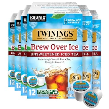 Twinings Brew Over Ice Unsweetened Peach Black Iced Tea 72 K-Cup Pods for Keurig, 12 Count (Pack of 6), Caffeinated - Image 1