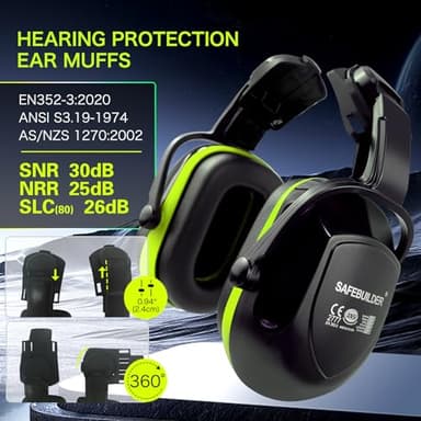 SAFEBUILDER Safety Hard Hats with Visor Hearing Protection 4 in 1 Safety Helmet Lightweight Adjustable Breathable 6-Point Suspension Head Protection ANSI Z89.1 Approved (Black+CSV+B&G 07 Ear Muffs) - Image 8