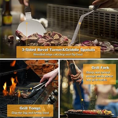 Griddle Accessories Kit, Terlulu 29 PCS Flat Top Grill Accessories for Blackstone and Camp Chef, Metal Spatula Set with Burger Press, Melting Dome, Scraper, Tongs, Carry Bag for Outdoor Grilling BBQ - Image 6