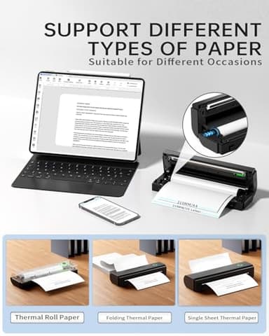Portable Printers Wireless for Travel, N80 Wireless Thermal Printer Bluetooth Inkless Printer Support 8.5" X 11" US Letter & A4 Size, Compatible with iOS, Android, Laptop for Office, Home, Car, Black - Image 3