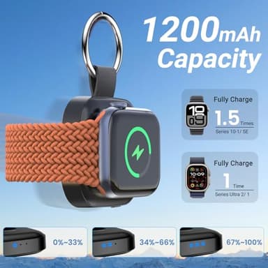 Temdan Portable Wireless Charger for Apple Watch Magnetic iwatch Charger 1200mah Power Bank Camping Travel Essentials Watch Charger for Series 10/9/8/7/6/Se/5/4/3/2/1/Ultra/Ultra 2-Black - Image 2