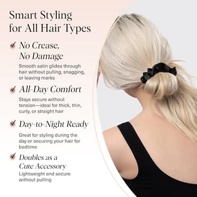 Kitsch Satin Scrunchies for Women – No Crease Hair Ties – Soft Satin Hair Scrunchies for Girls – Frizz Free, Gentle, Stylish Hair Accessories | Ideal Gifts for Women – Black, 5 pcs - Image 3