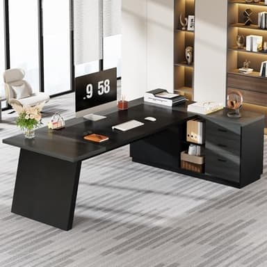 Tribesigns L-Shaped Executive Desk, 78-Inch Modern Office Desk with Drawers and Lateral File Cabinet, Large Computer Desk with Storage Shelves, Workstation for Home Office (Grey + Black) - Image 4