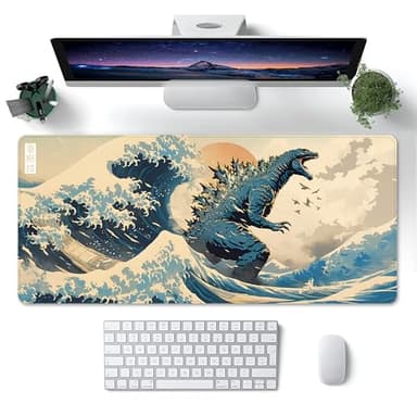 ProbTis Japanese Mouse Pad, Kanagawa Great Wave Mouse Pad, XXL Anime Gaming Keyboard Mat, Stitched Edges Rubber Base, XXL Big Extended Desk Protector for Home Office, 35.4”x15.7” (Sea Wave - Monster) - Image 3