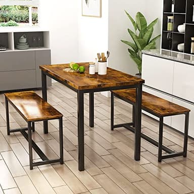 AWQM Dining Room Table Set, Kitchen Table Set with 2 Benches, Ideal for Home, Kitchen and Dining Room, Breakfast Table of 43.3x23.6x28.5 inches, Benches of 38.5x11.8x17.5 inches, Rustic Brown - Image 2