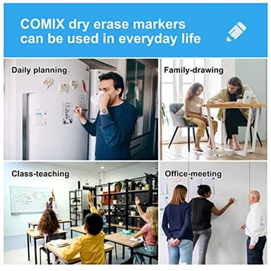 Comix Dry Erase Markers, Fine Tip Whiteboard Magnetic Markers with Eraser Cap, 36 Bulk 12 Colors Low Odor Markers for Kids Teachers - Image 7