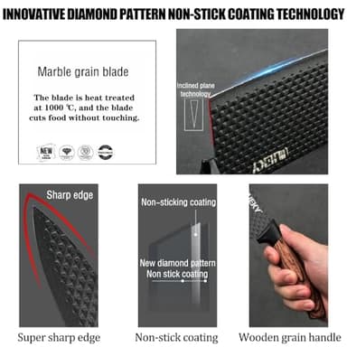 Knife Set, Wiztoynia 6-Piece Black Kitchen Knife Set for Home, Anti-Rust Non-stick Stainless Steel Sharp Chef Knife Set with Universal Knife Block for Kitchen, Ergonomical Design (Black) - Image 7