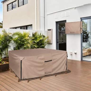 ULTCOVER Rectangular Patio Heavy Duty Table Cover - 600D Tough Canvas Waterproof Outdoor Dining Table and Chairs General Purpose Furniture Cover Size 88L x 62W x 28H inch - Image 2
